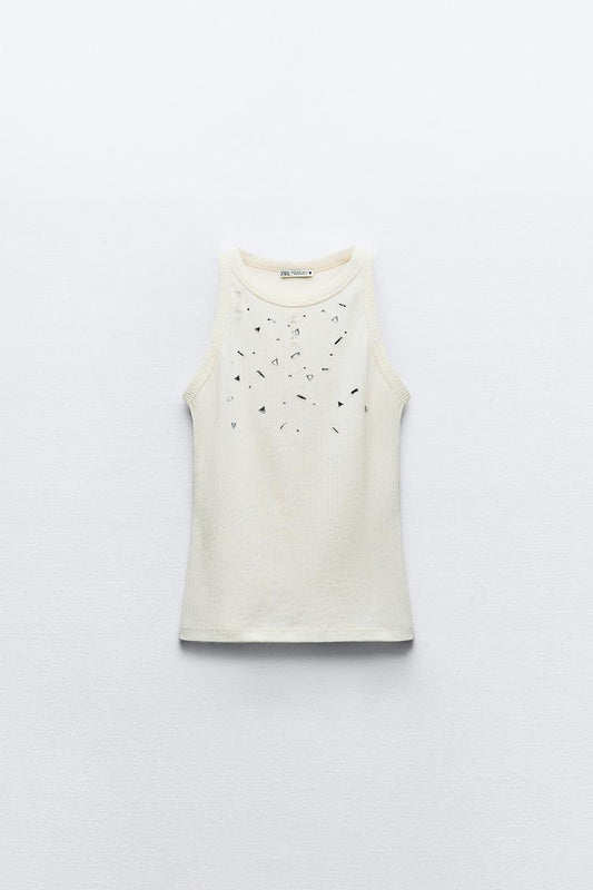 T-SHIRT CÔTELÉ AVEC STRASS