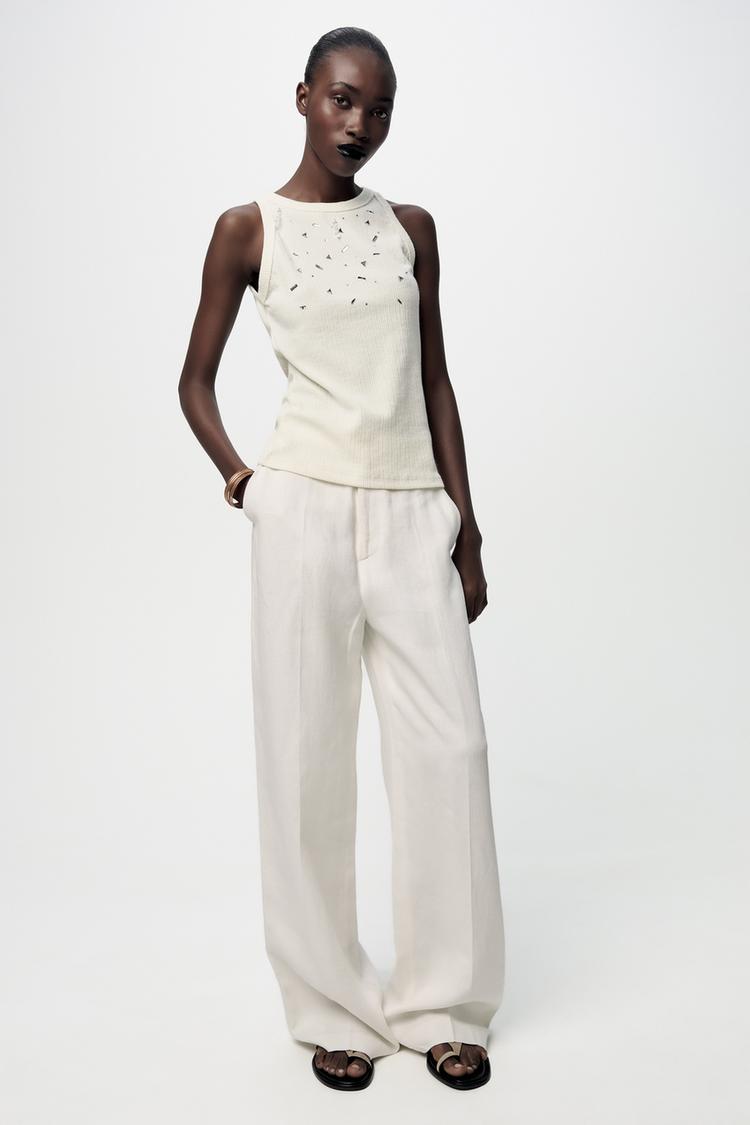 T-SHIRT CÔTELÉ AVEC STRASS