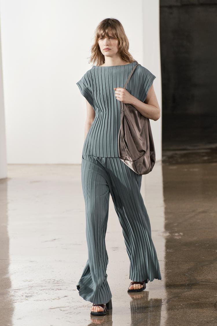 ENSEMBLE TOP | PANTALON PLISSÉ VERT BLEU