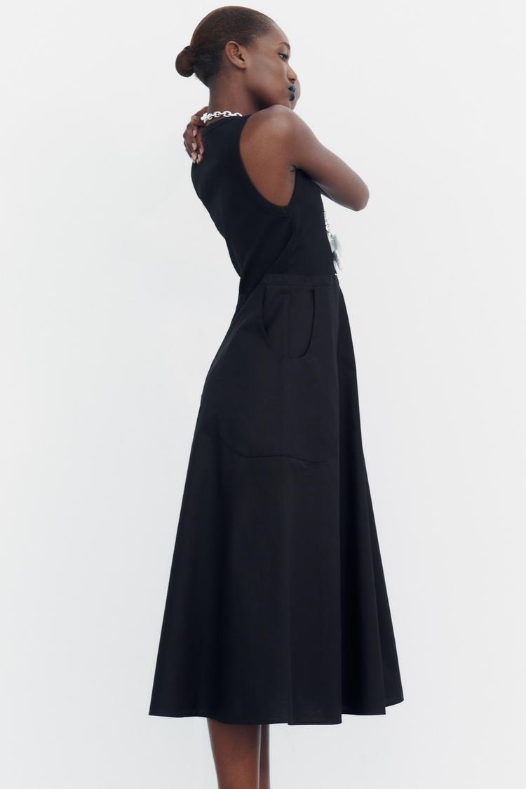 Robe Mi-longue En Matières Variées Noire