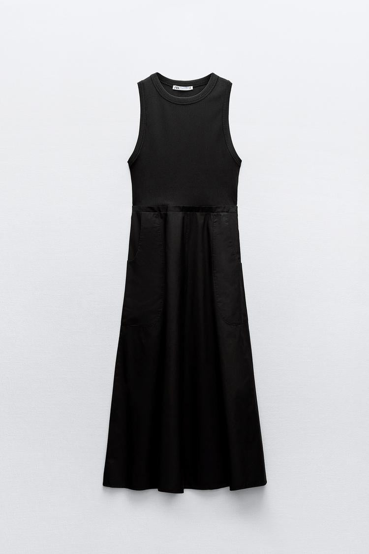 Robe Mi-longue En Matières Variées Noire