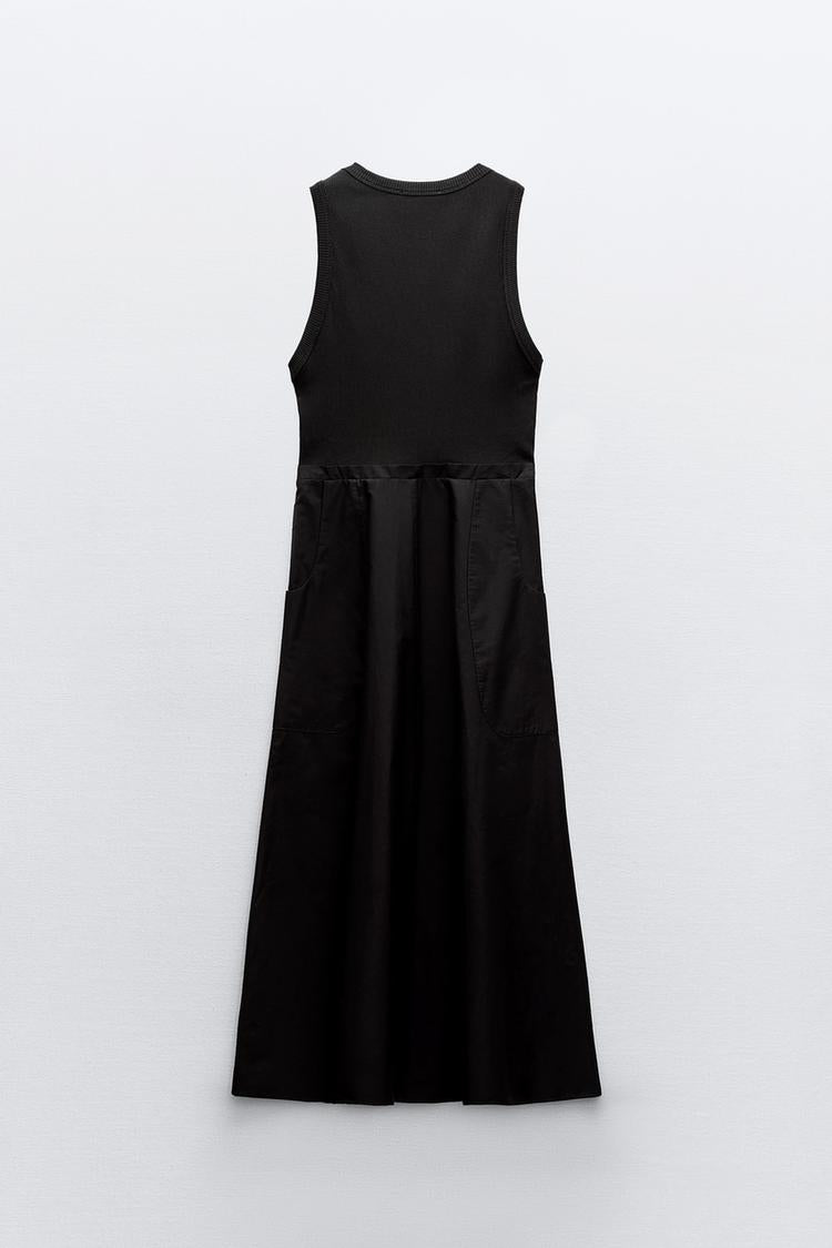 Robe Mi-longue En Matières Variées Noire