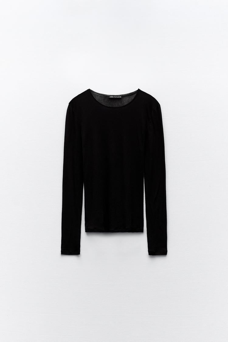 T-SHIRT SEMI-TRANSPARENT À MANCHES LONGUES