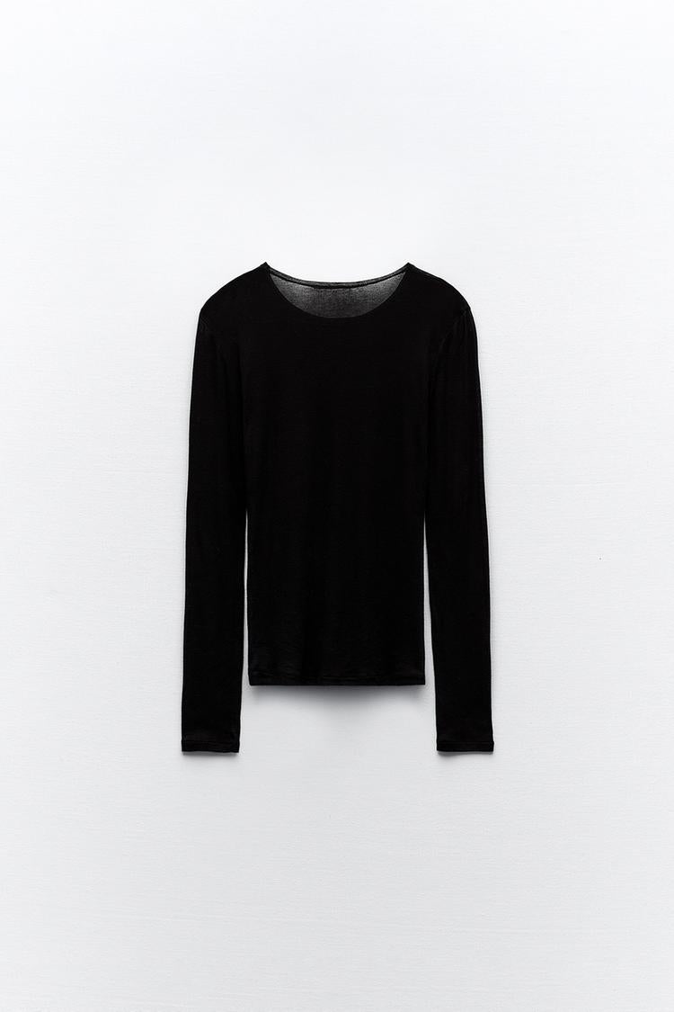 T-SHIRT SEMI-TRANSPARENT À MANCHES LONGUES