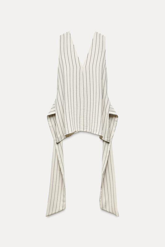 TOP RAYURES À LACETS