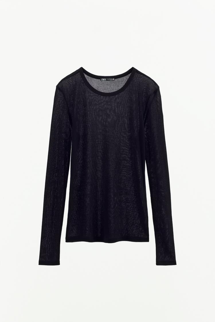 T-SHIRT SEMI-TRANSPARENT À MANCHES LONGUES