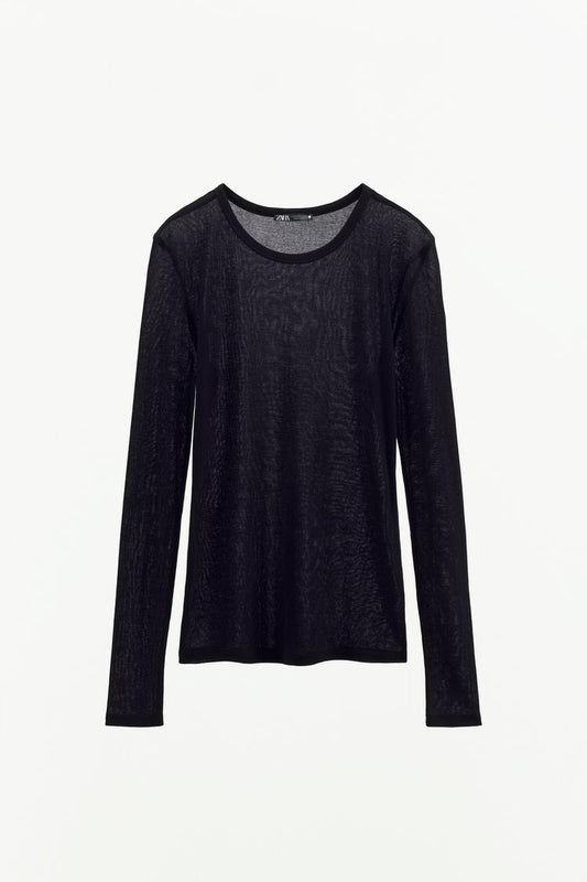 T-SHIRT SEMI-TRANSPARENT À MANCHES LONGUES