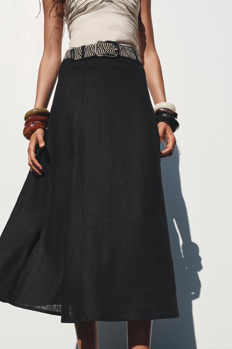 JUPE MIDI SANS CEINTURE EN LIN