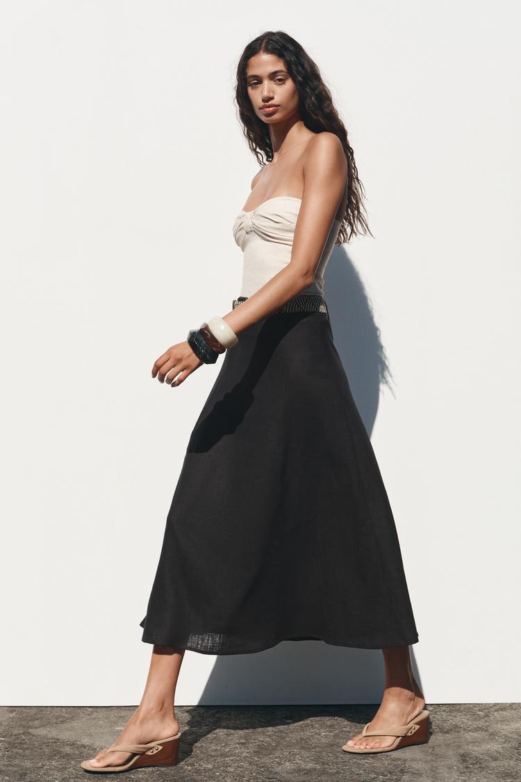JUPE MIDI SANS CEINTURE EN LIN