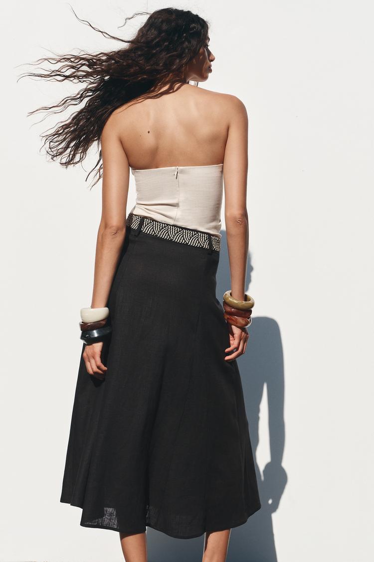 JUPE MIDI SANS CEINTURE EN LIN
