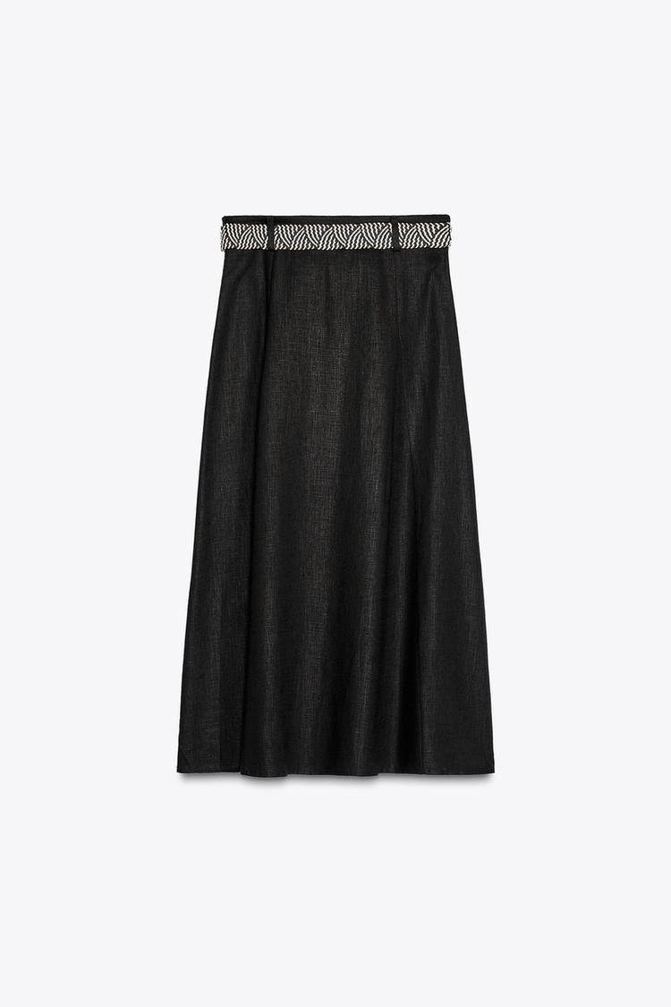 JUPE MIDI SANS CEINTURE EN LIN