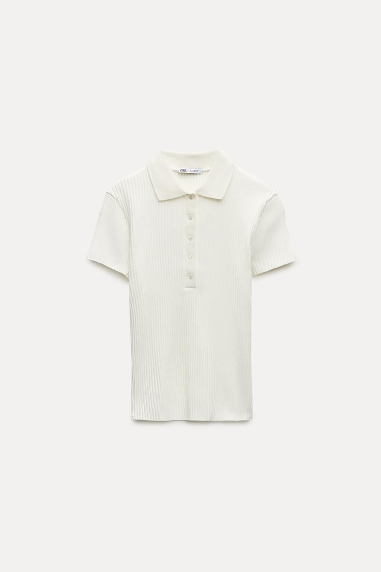 T-SHIRT POLO CÔTELÉ BLANC CASSÉ