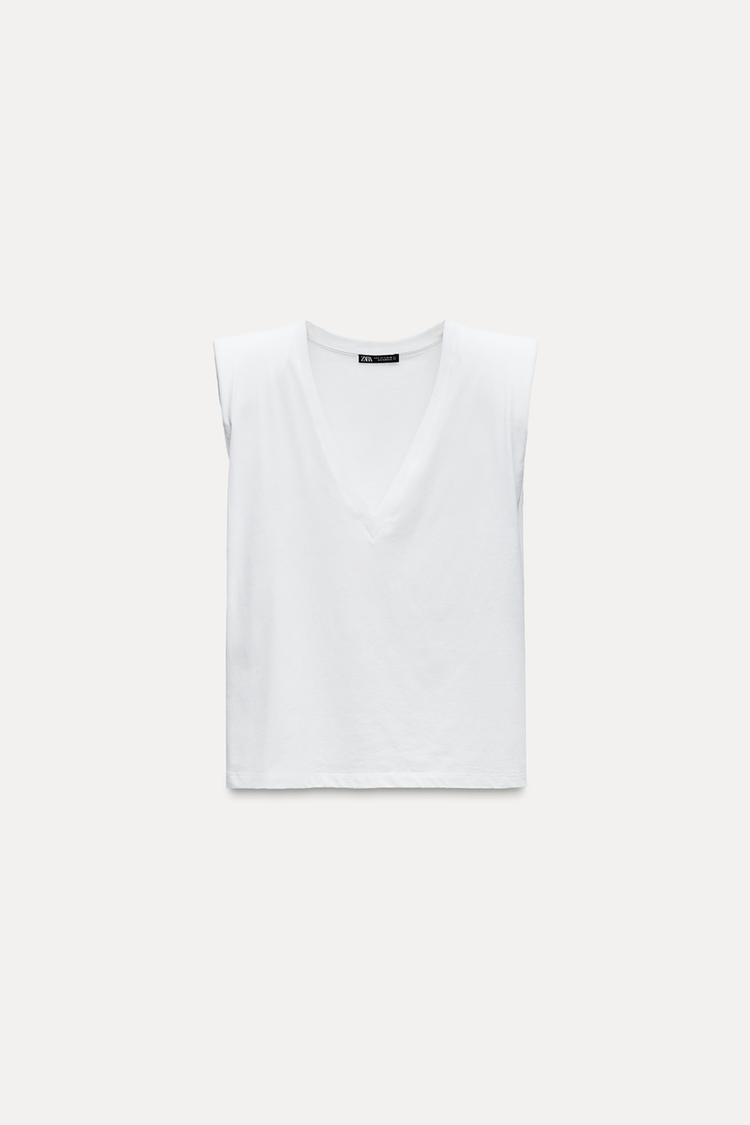 T-SHIRT AVEC ÉPAULETTES  À COL V