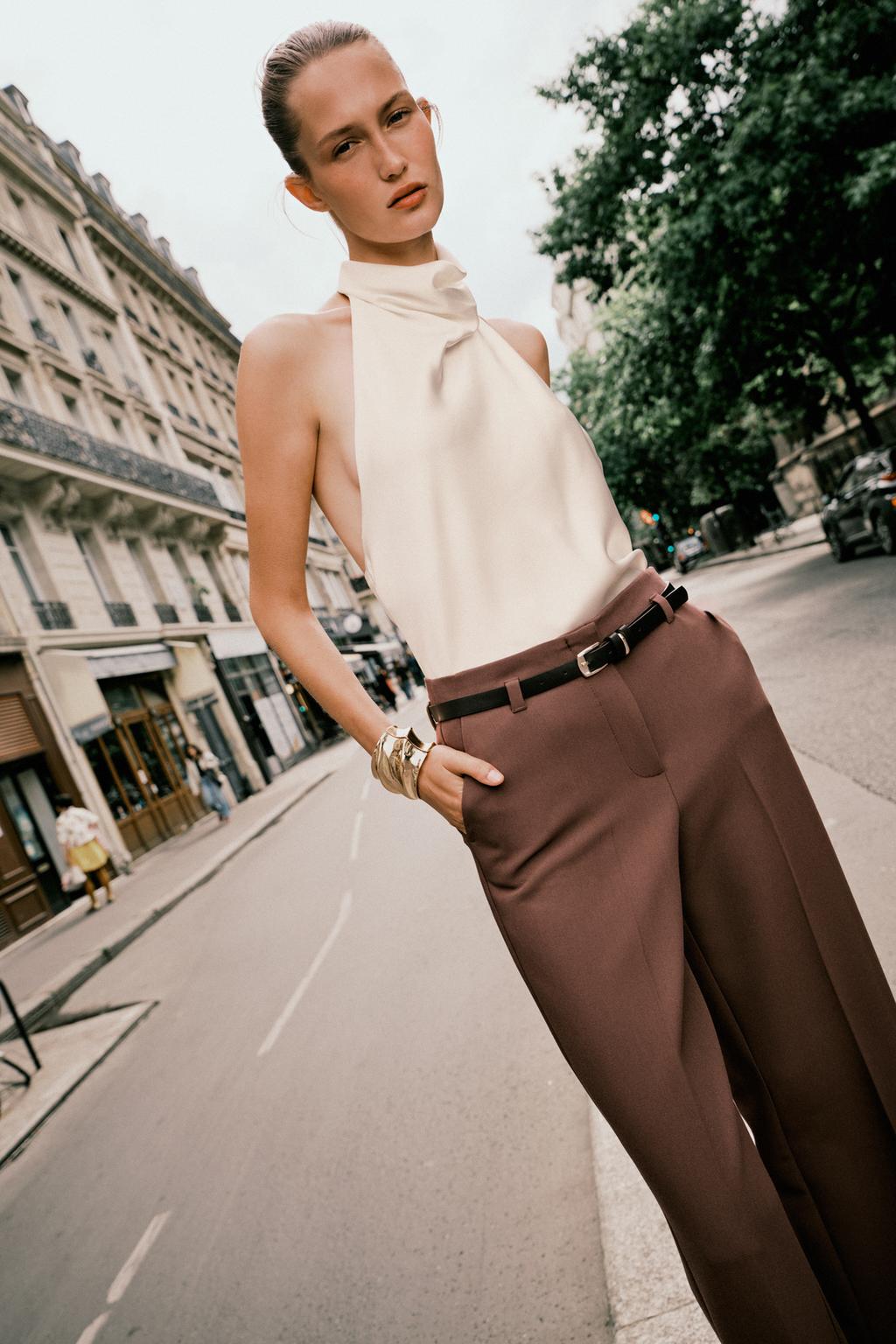 PANTALON AVEC REVERS ET CEINTURE TABAC