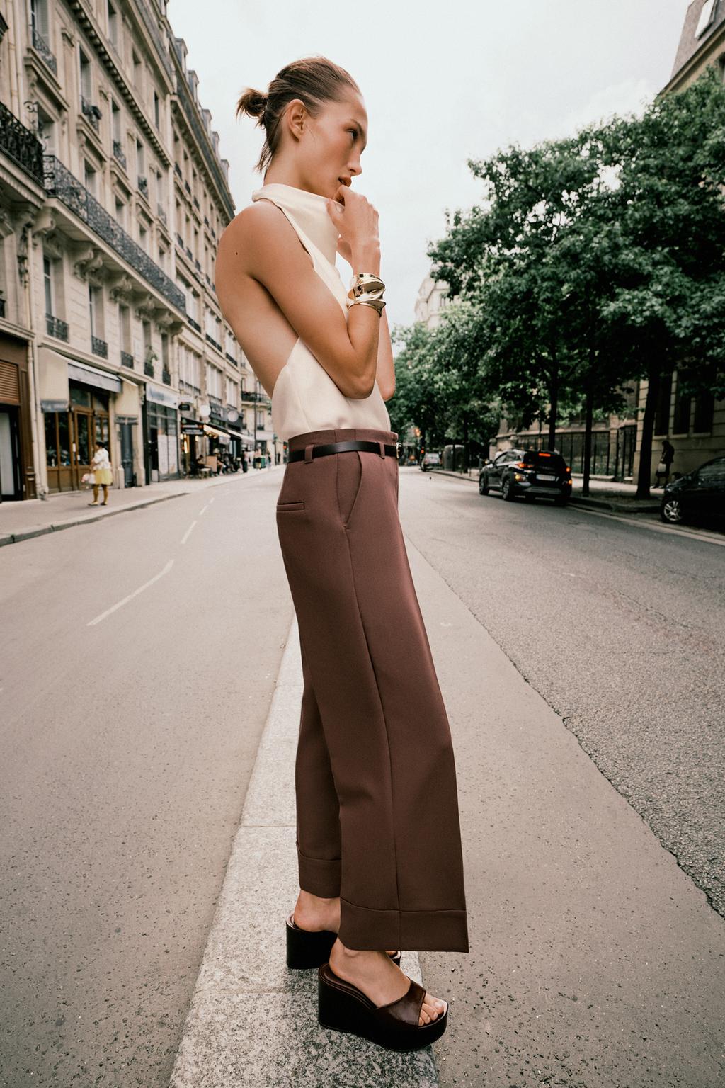 PANTALON AVEC REVERS ET CEINTURE TABAC