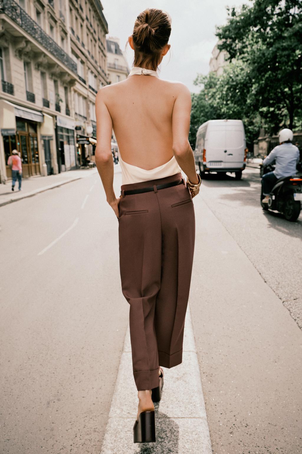 PANTALON AVEC REVERS ET CEINTURE TABAC