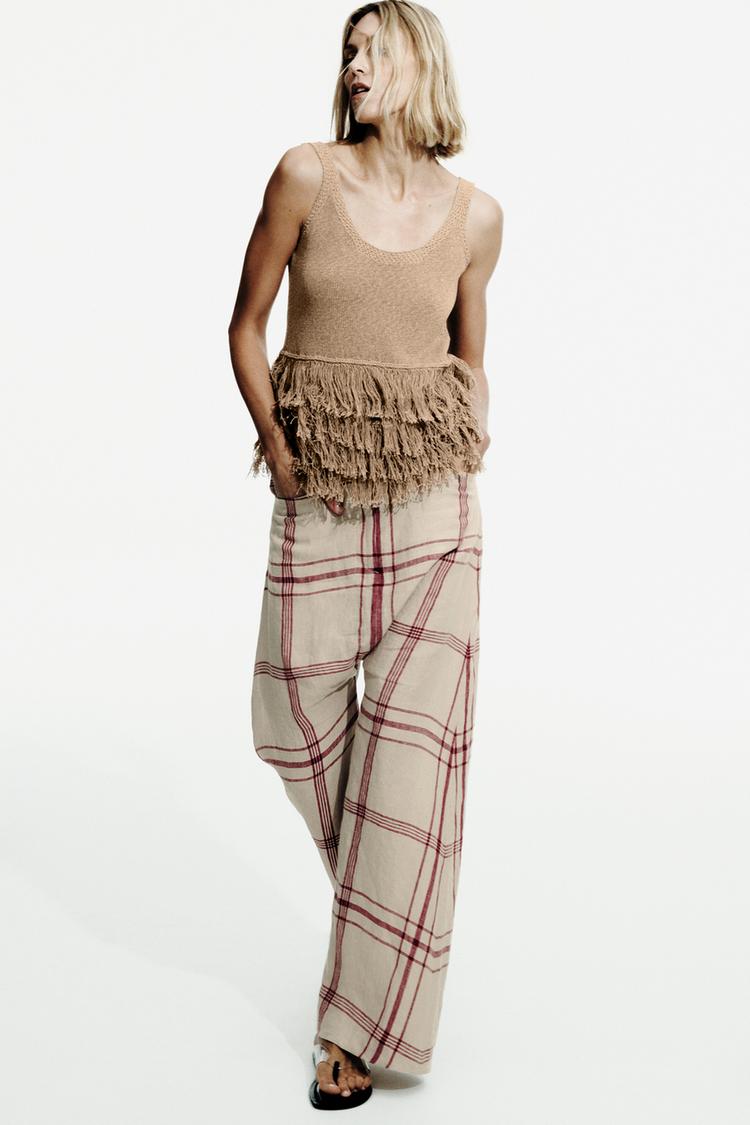 PANTALON BAGGY À CARREAUX LIN ZW COLLECTION