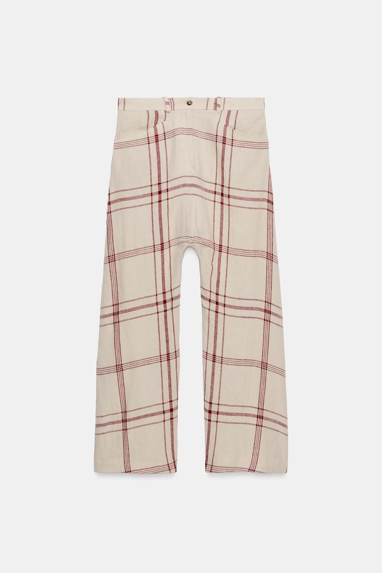 PANTALON BAGGY À CARREAUX LIN ZW COLLECTION