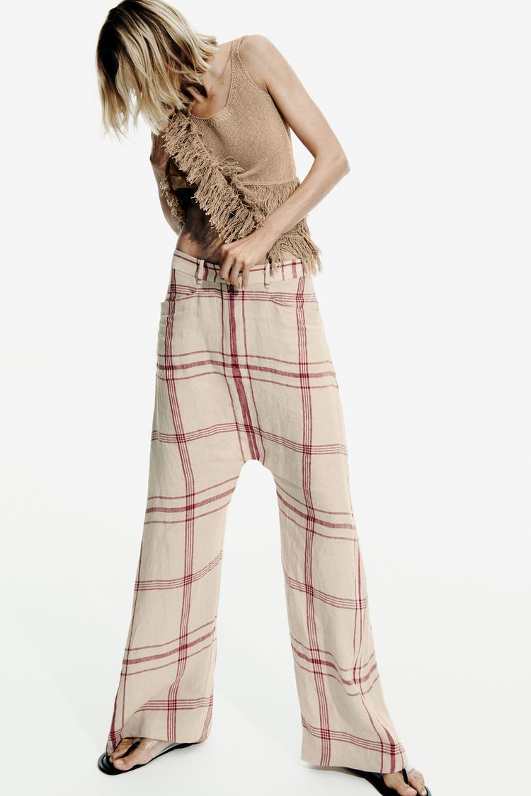 PANTALON BAGGY À CARREAUX LIN ZW COLLECTION