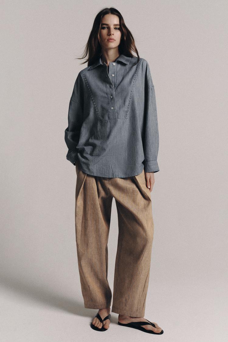 PANTALON À PINCES AVEC LIN ZW COLLECTION