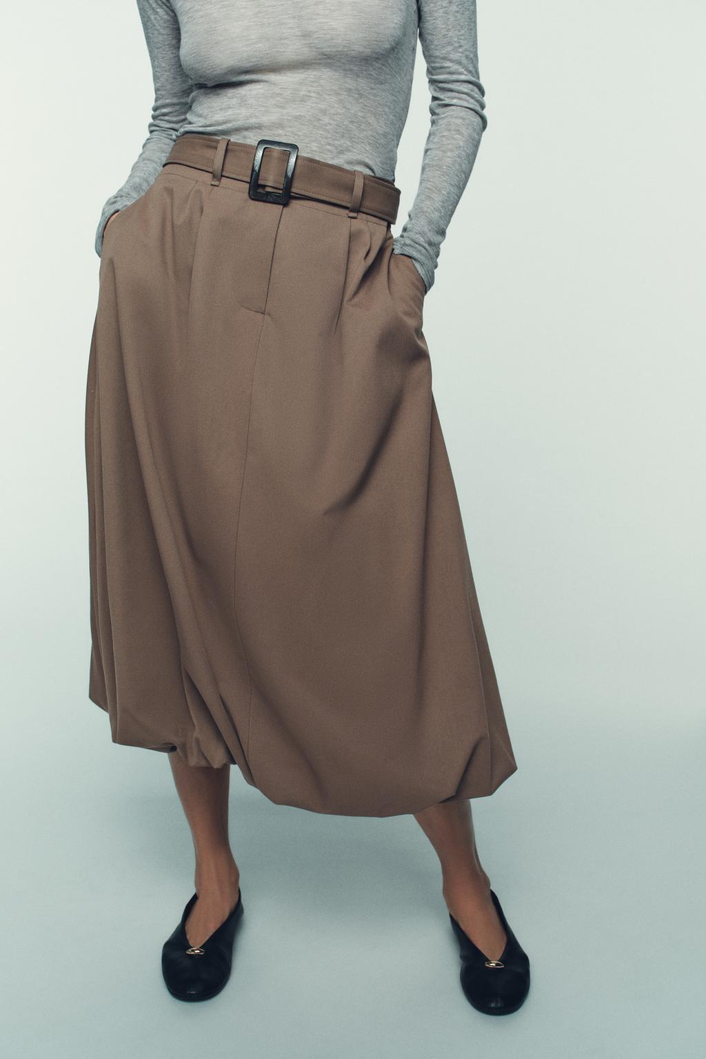 JUPE MIDI À CEINTURE ET COUPE BALLON