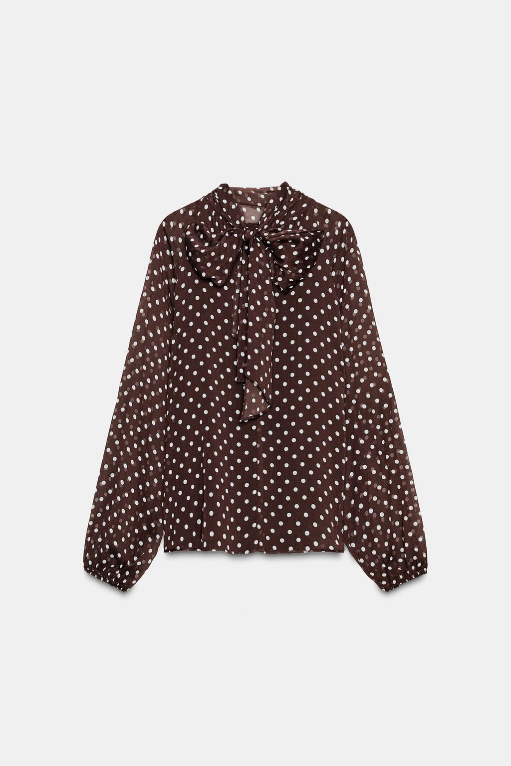 BLOUSE À POIS AVEC NŒUD