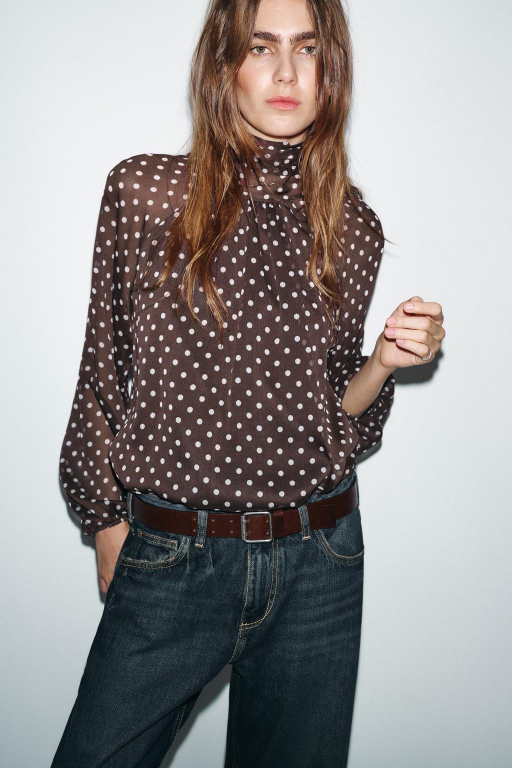 BLOUSE À POIS AVEC NŒUD