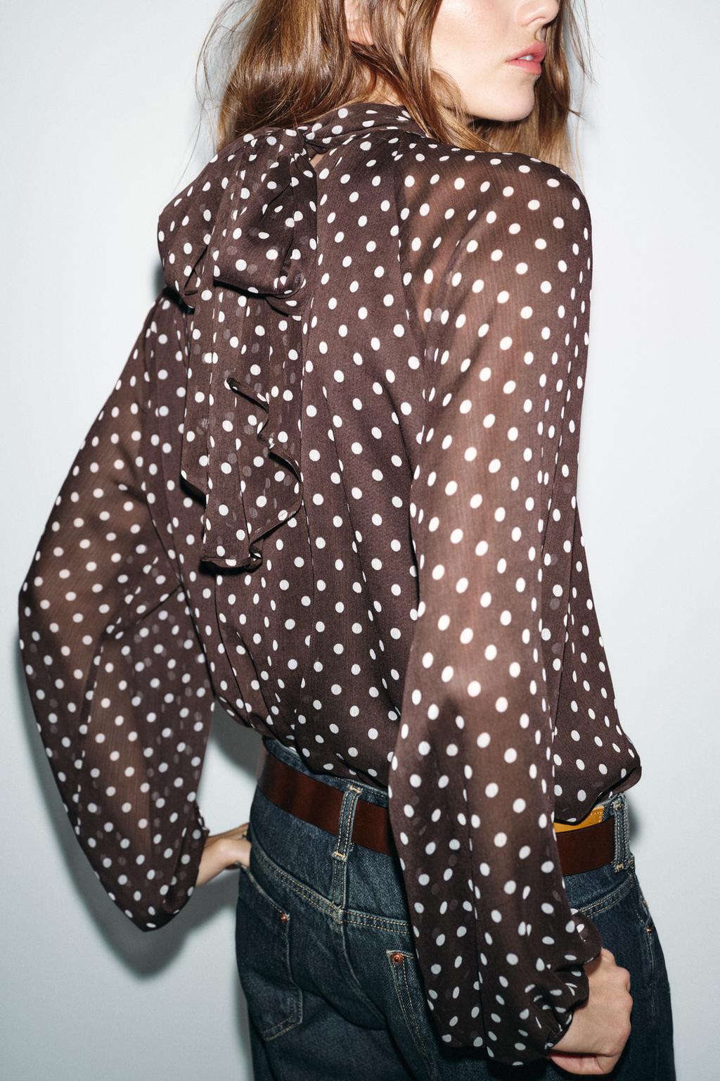 BLOUSE À POIS AVEC NŒUD
