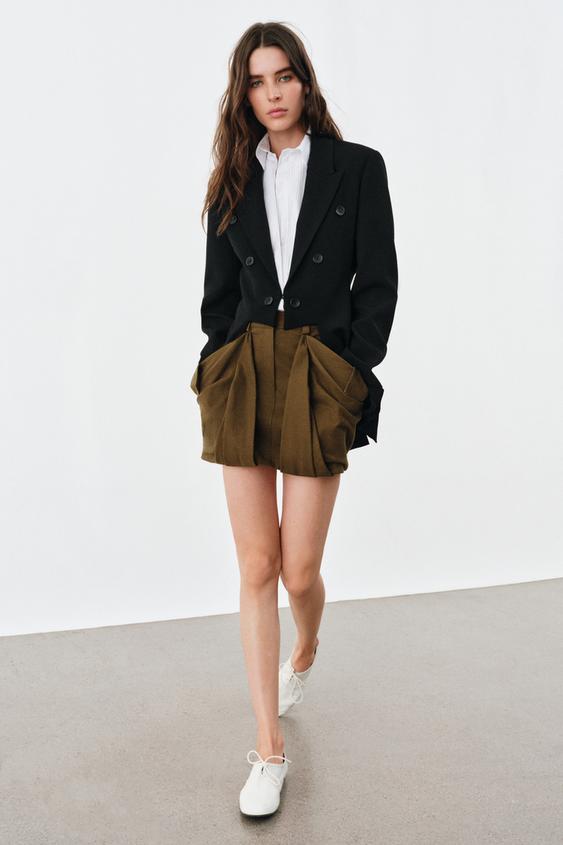 BLAZER ASYMÉTRIQUE À CARREAUX AVEC LAINE ZW COLLECTION LIMITED EDITION