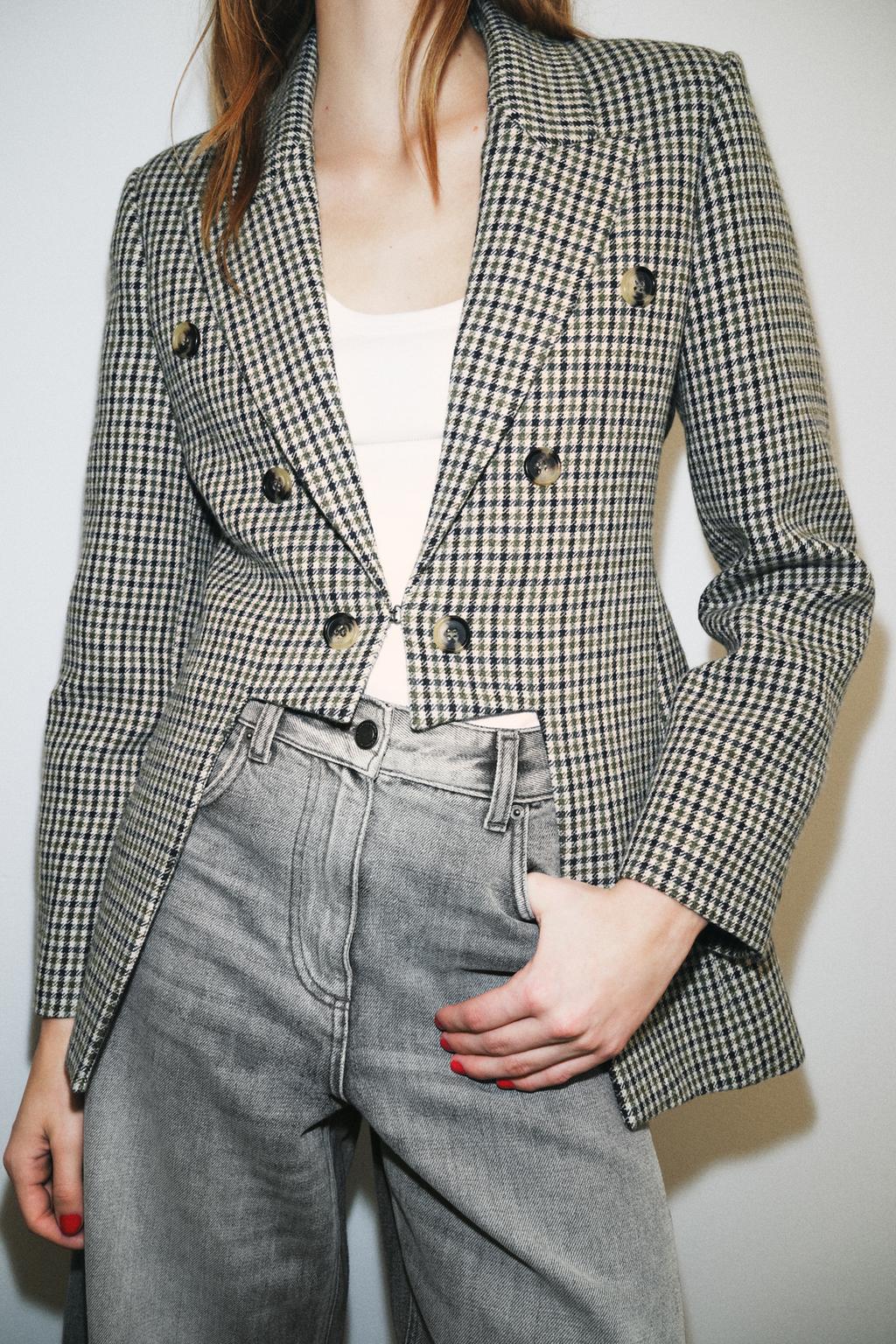BLAZER ASYMÉTRIQUE À CARREAUX AVEC LAINE ZW COLLECTION LIMITED EDITION