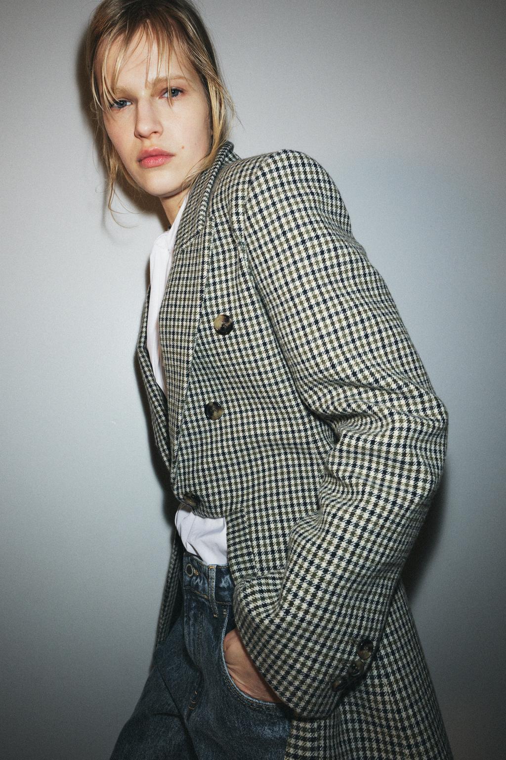 BLAZER ASYMÉTRIQUE À CARREAUX AVEC LAINE ZW COLLECTION LIMITED EDITION