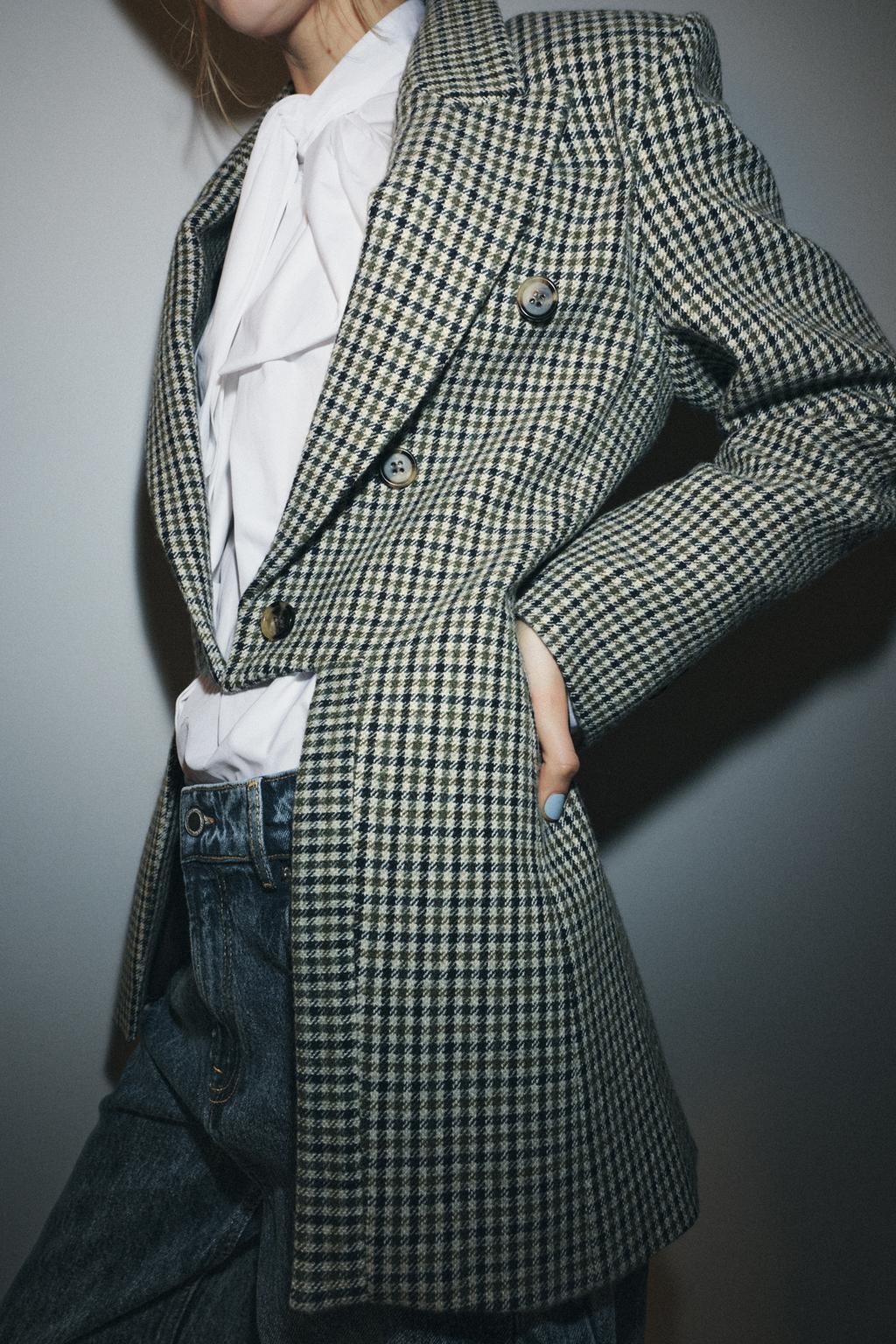 BLAZER ASYMÉTRIQUE À CARREAUX AVEC LAINE ZW COLLECTION LIMITED EDITION
