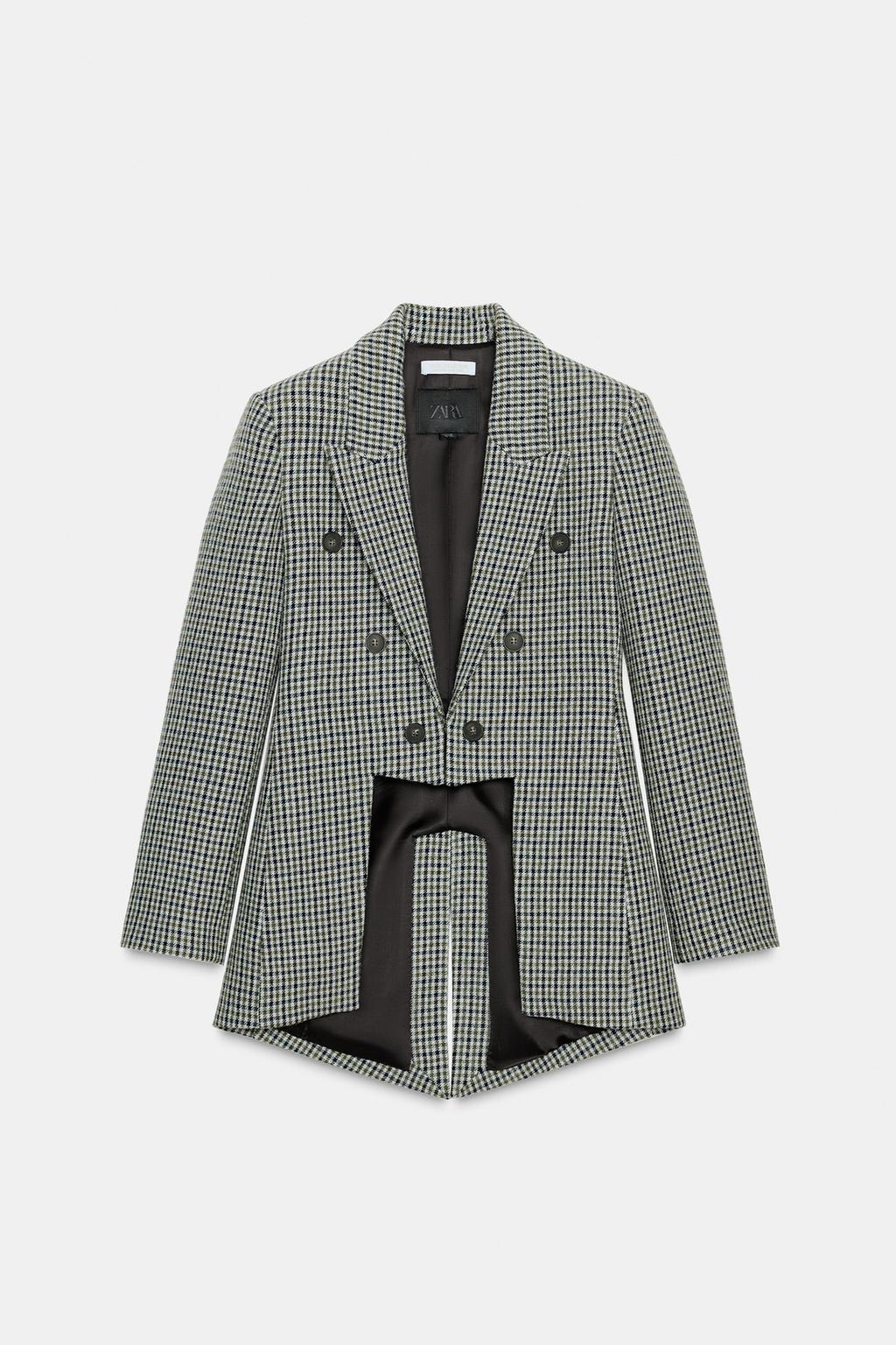 BLAZER ASYMÉTRIQUE À CARREAUX AVEC LAINE ZW COLLECTION LIMITED EDITION