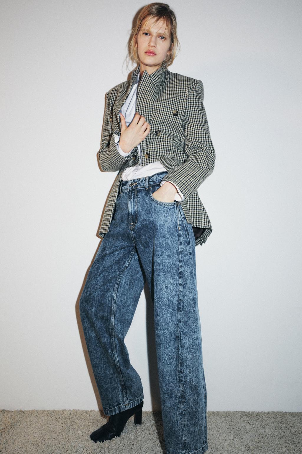 BLAZER ASYMÉTRIQUE À CARREAUX AVEC LAINE ZW COLLECTION LIMITED EDITION