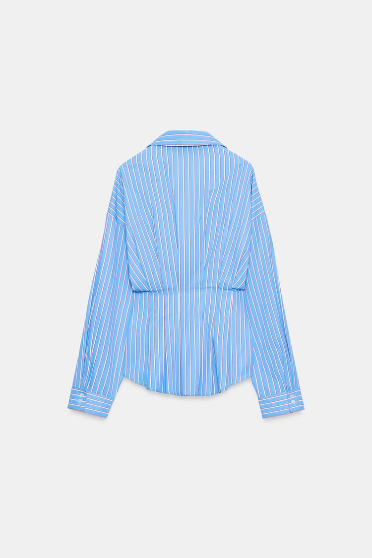 CHEMISE EN POPELINE À RAYURES ET PINCES