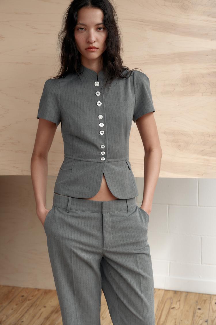 PINSTRIPE TOP WITH BUTTONS