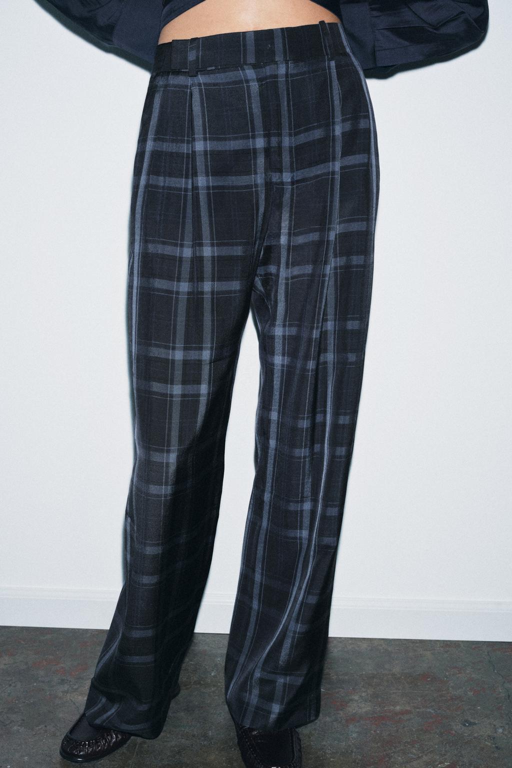 PANTALON À JAMBES LARGES À CARREAUX ZW COLLECTION