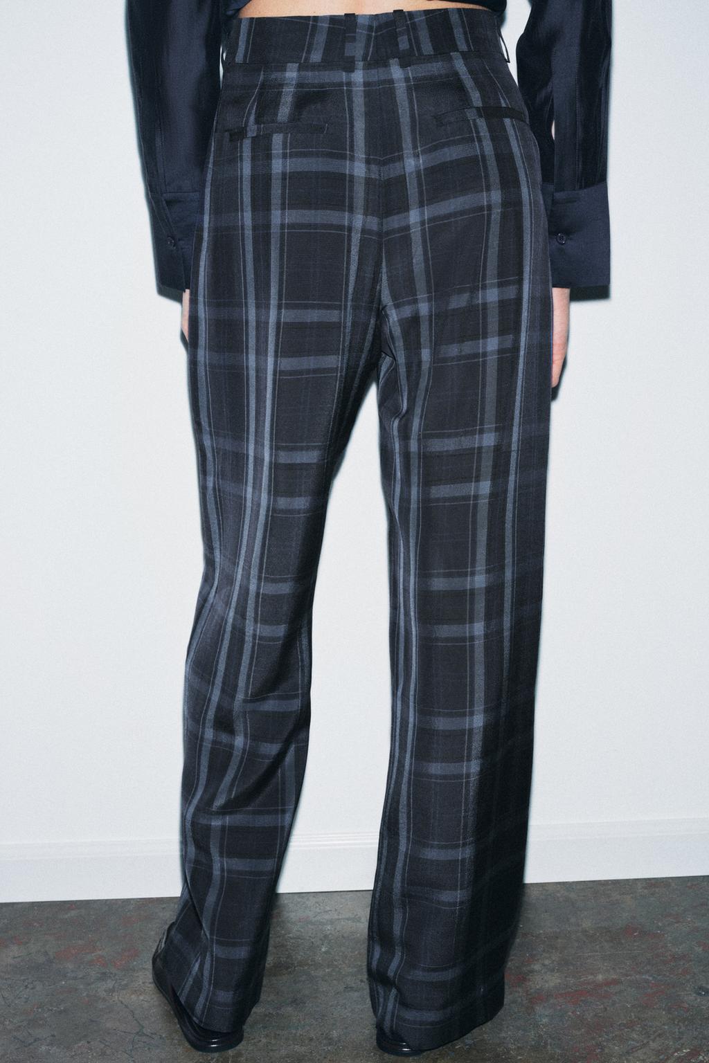 PANTALON À JAMBES LARGES À CARREAUX ZW COLLECTION
