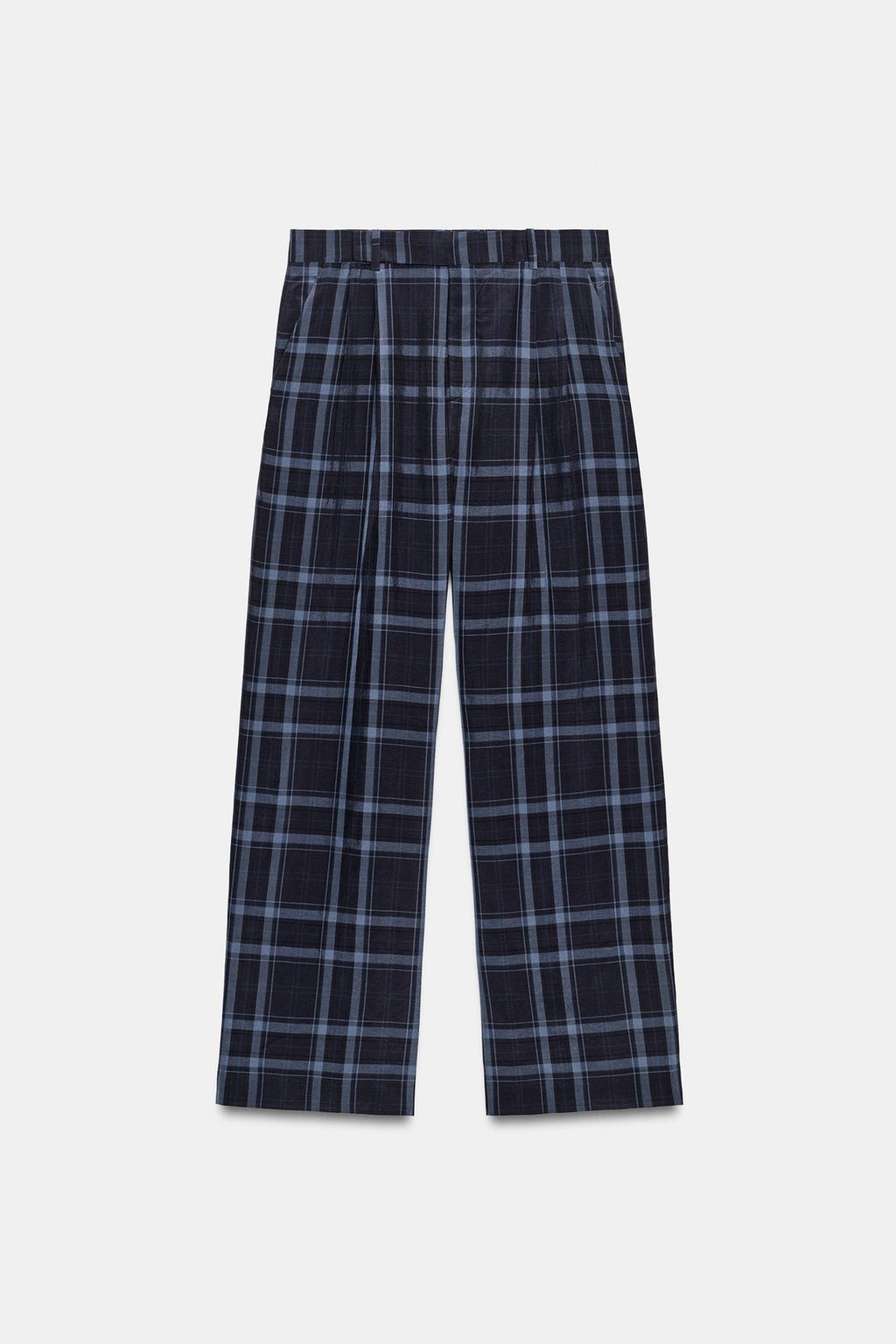 PANTALON À JAMBES LARGES À CARREAUX ZW COLLECTION