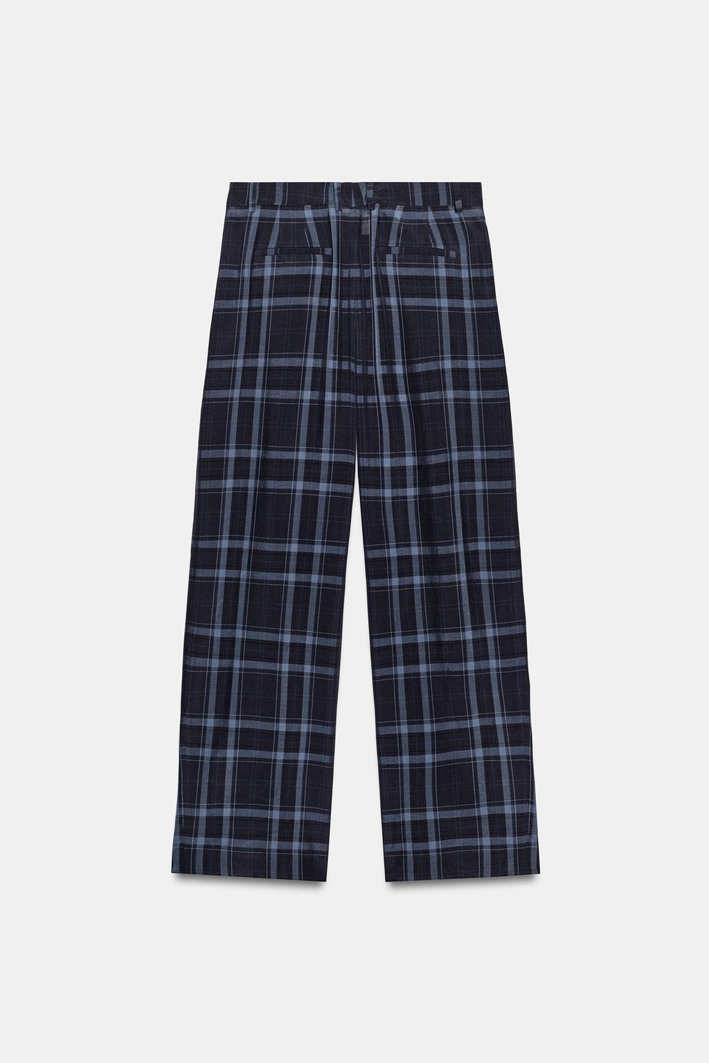 PANTALON À JAMBES LARGES À CARREAUX ZW COLLECTION
