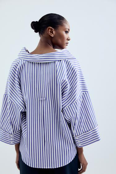 CHEMISE RAYURES MANCHES LARGES FIL MÉTALLISÉ