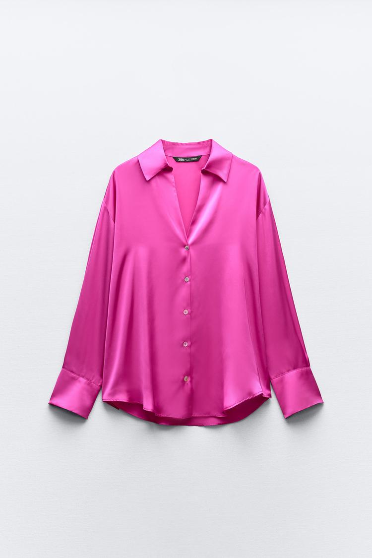 Chemise Basique Satinée Fuchsia Clair