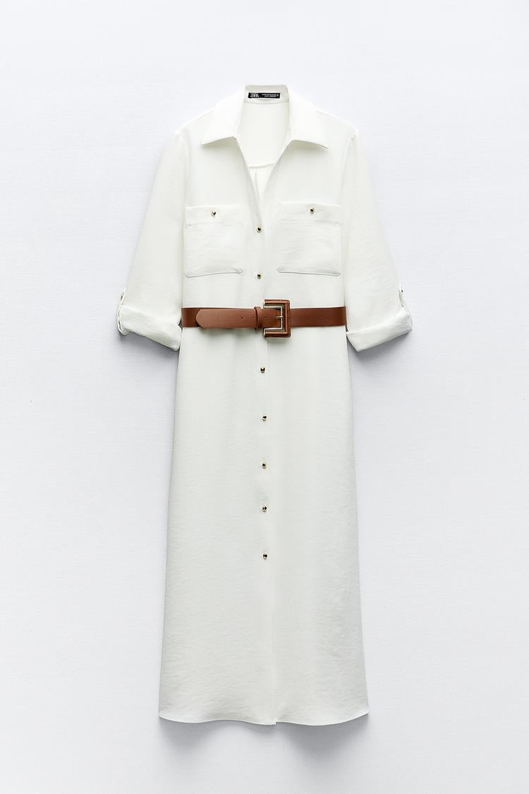 Robe Chemise Sans Ceinture Blanc Cassé