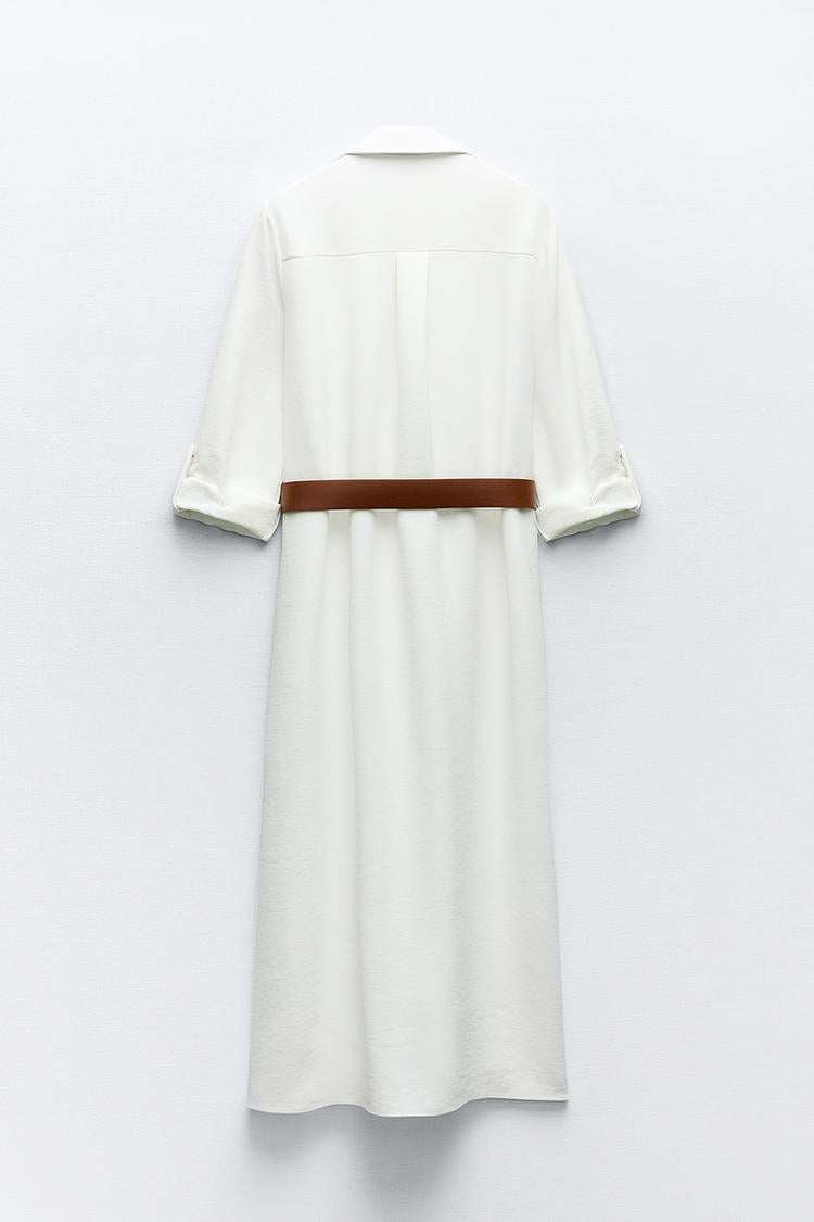 Robe Chemise Sans Ceinture Blanc Cassé