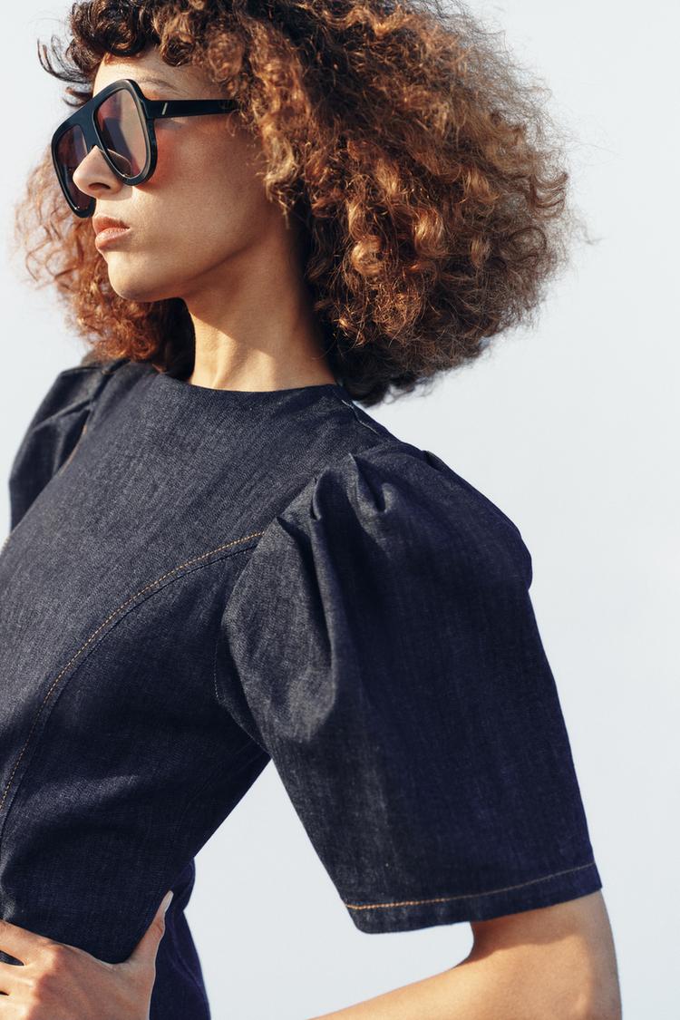 ROBE COURTE EN DENIM Z1975 À MANCHES BOUFFANTES