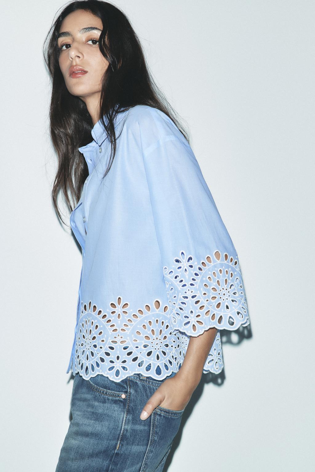 CHEMISE EN POPELINE À BRODERIES PERFORÉES