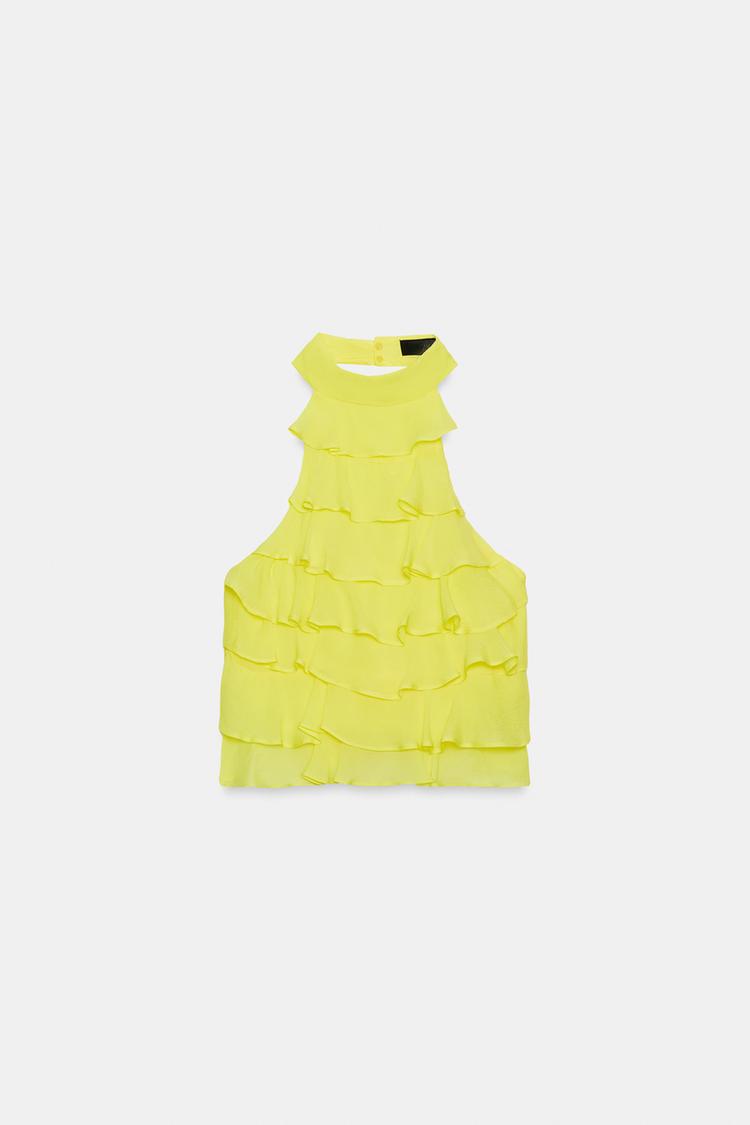 TOP GEORGETTE À ENCOLURE AMÉRICAINE