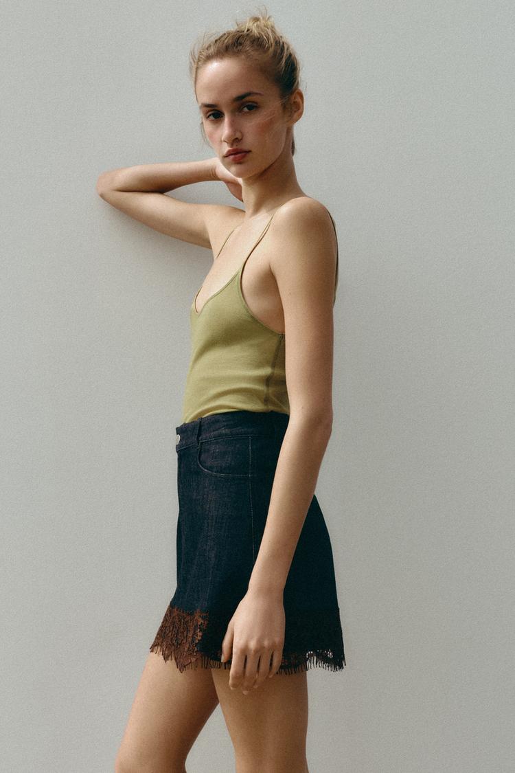JUPE-PANTALON Z1975 EN JEAN ET DENTELLE