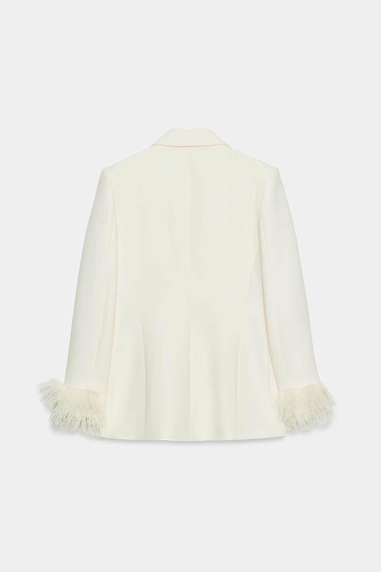 ENSEMBLE BLAZER ÉPAULETTES ET PLUMES | PANTALON DROIT TAILLE HAUTE