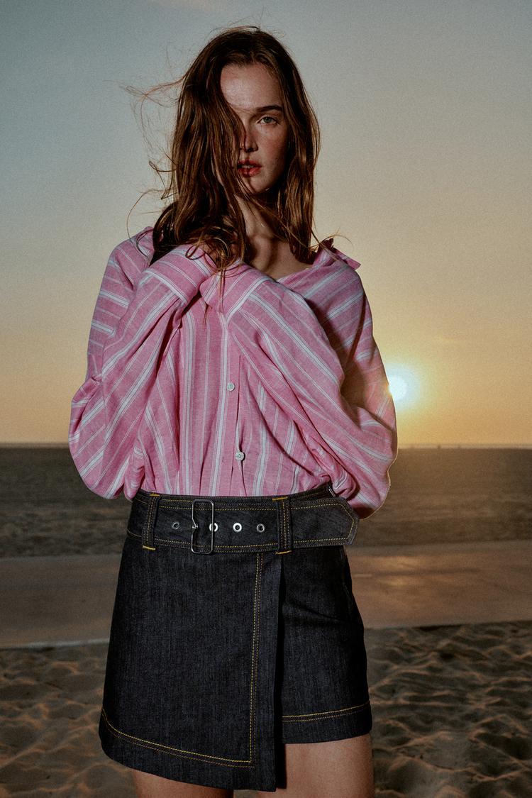 CHEMISE RAYURES OVERSIZE AVEC LIN